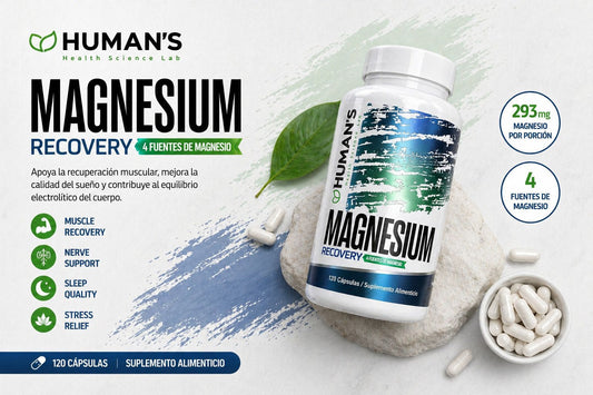 Magnesium Recovery – 4 Tipos de Magnesio para Recuperación Muscular, Sueño Profundo y Estrés | 120 Cápsulas