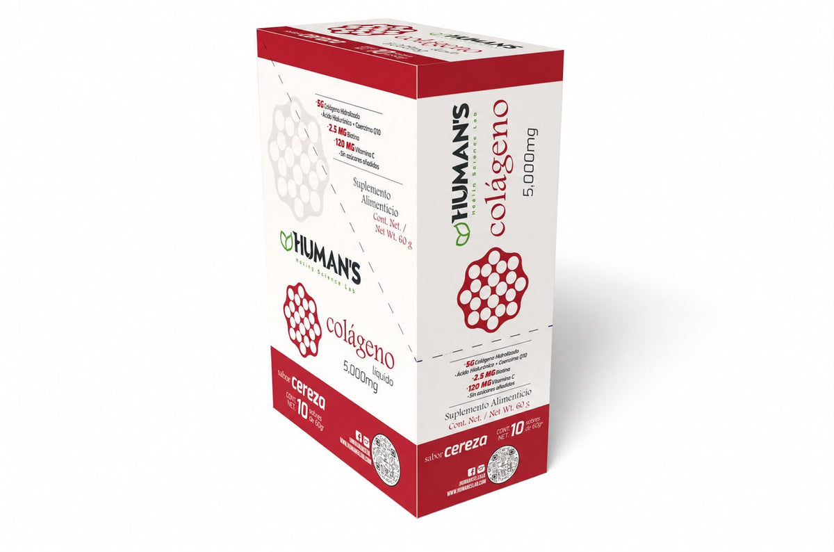 Colágeno Líquido Hidrolizado 5000mg con Ácido Hialurónico, Coenzima Q10 y Vitamina C – Caja con 10 Sachets – Sabor Cereza