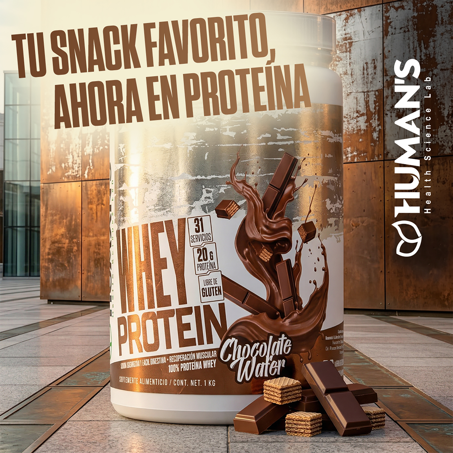 Proteína Whey Humans – Chocolate Wafer | 20 g de Proteína | Sin Azúcar Añadida | Libre de Gluten | 31 Porciones