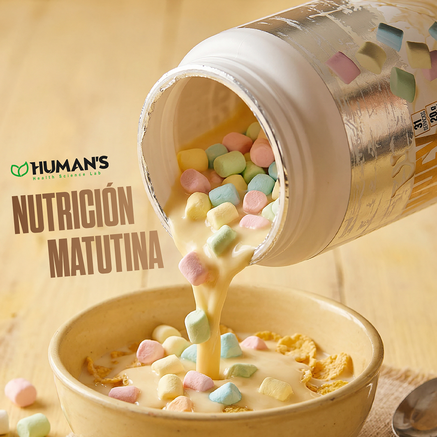 Proteína Whey Humans – Vainilla Malvavisco | 20 g de Proteína | Sin Azúcar Añadida | Libre de Gluten | 31 Porciones