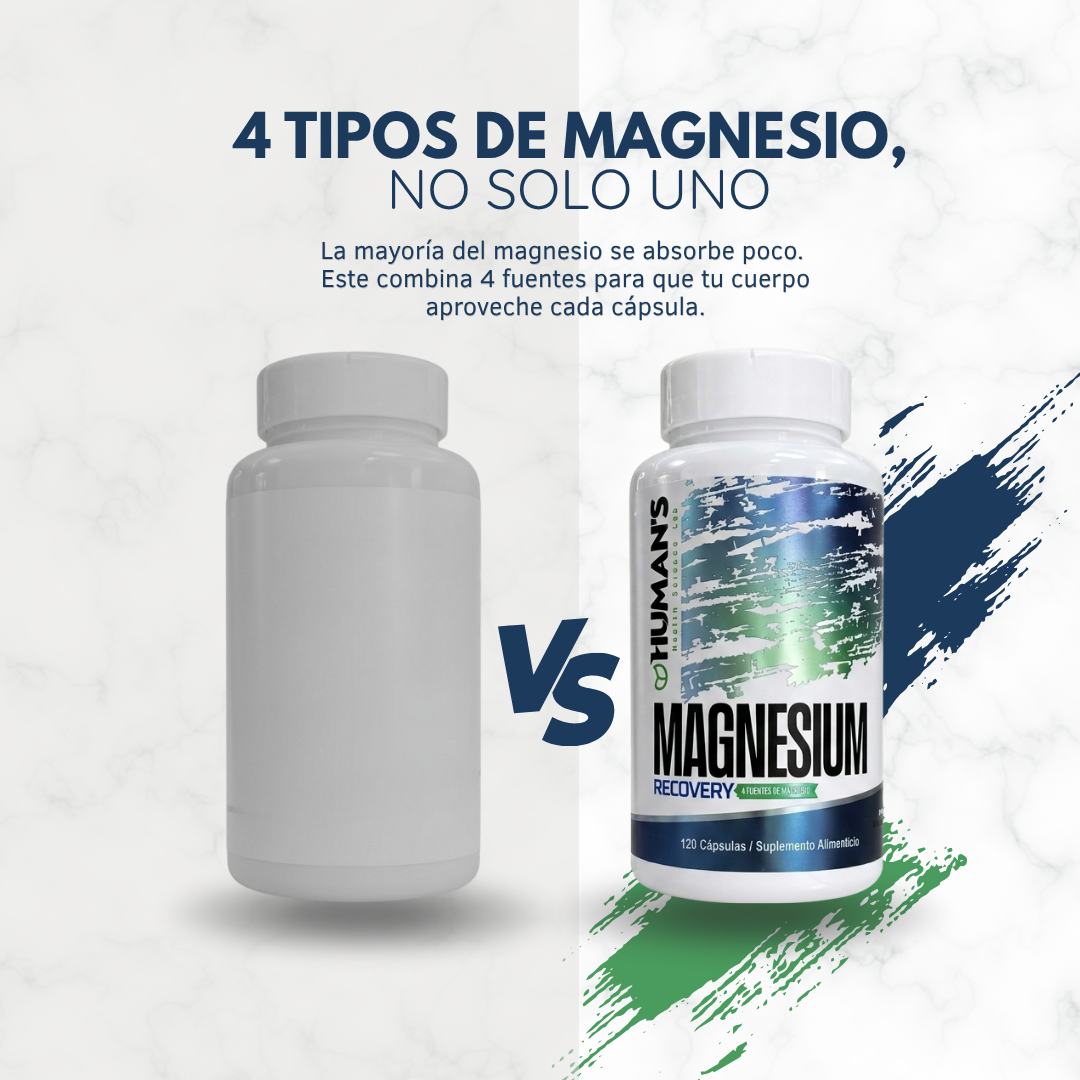 Magnesium Recovery – 4 Tipos de Magnesio para Recuperación Muscular, Sueño Profundo y Estrés | 120 Cápsulas