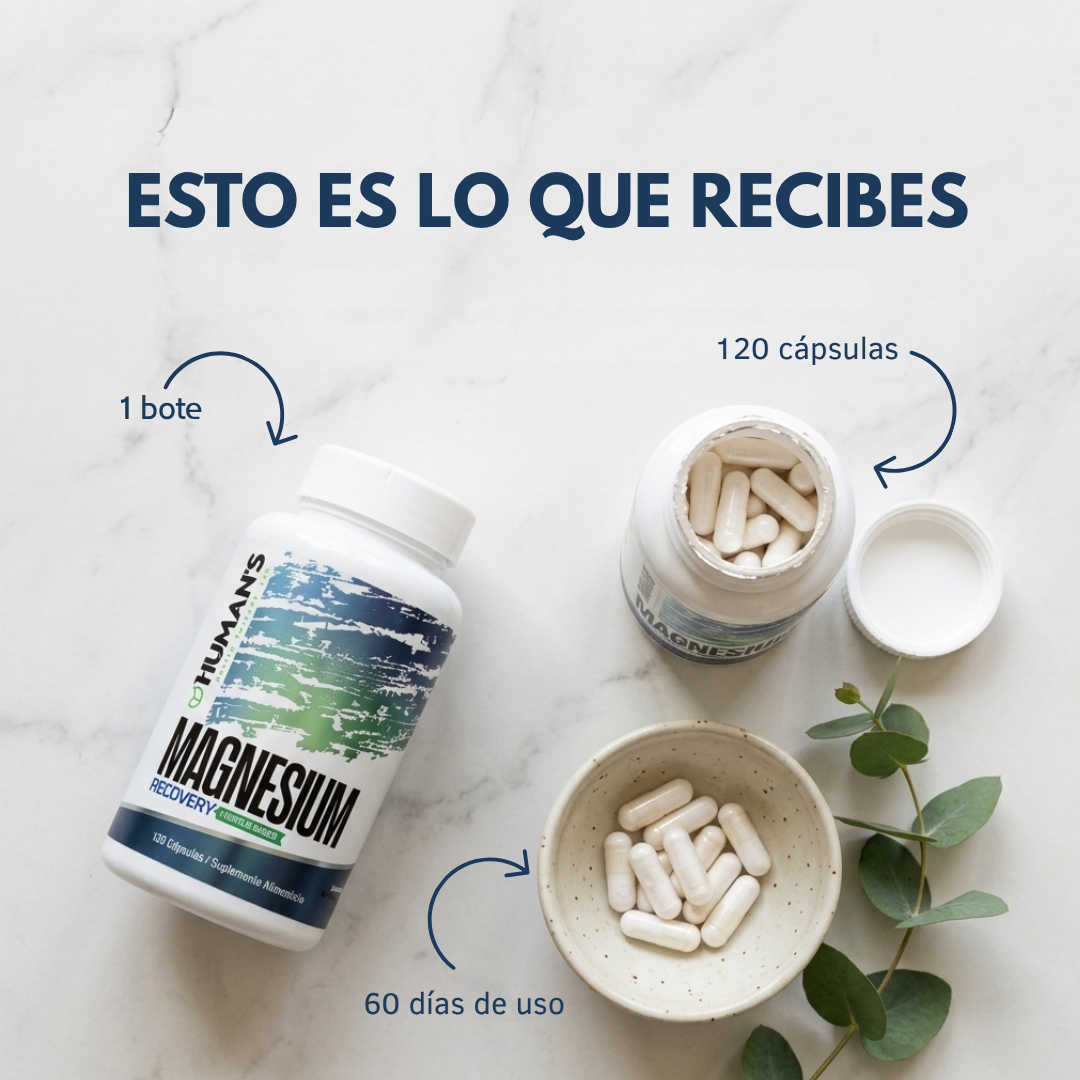 Magnesium Recovery – 4 Tipos de Magnesio para Recuperación Muscular, Sueño Profundo y Estrés | 120 Cápsulas