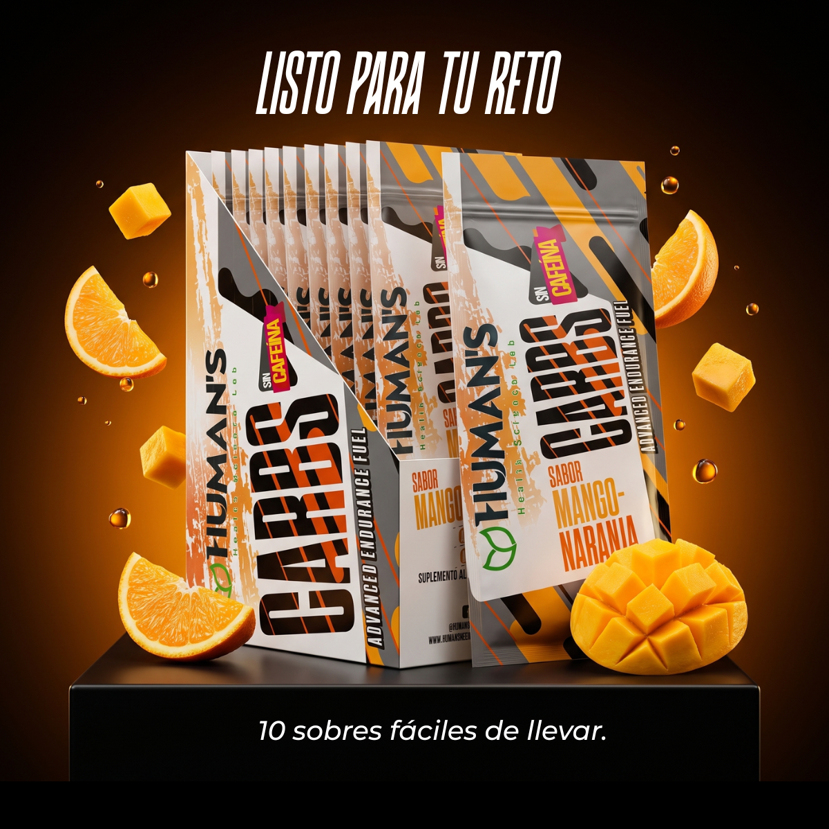 Human’s CARBS Gel Energético sin Cafeína con 40 g de Carbohidratos y Electrolitos | Sabor Natural, 10 Sobres de 60 g