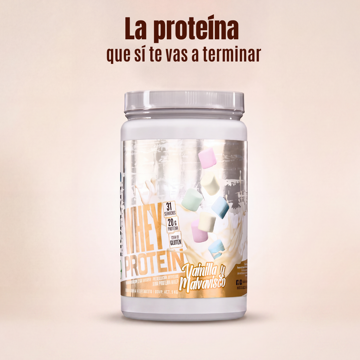 Proteína Whey Humans – Vainilla Malvavisco | 20 g de Proteína | Sin Azúcar Añadida | Libre de Gluten | 31 Porciones