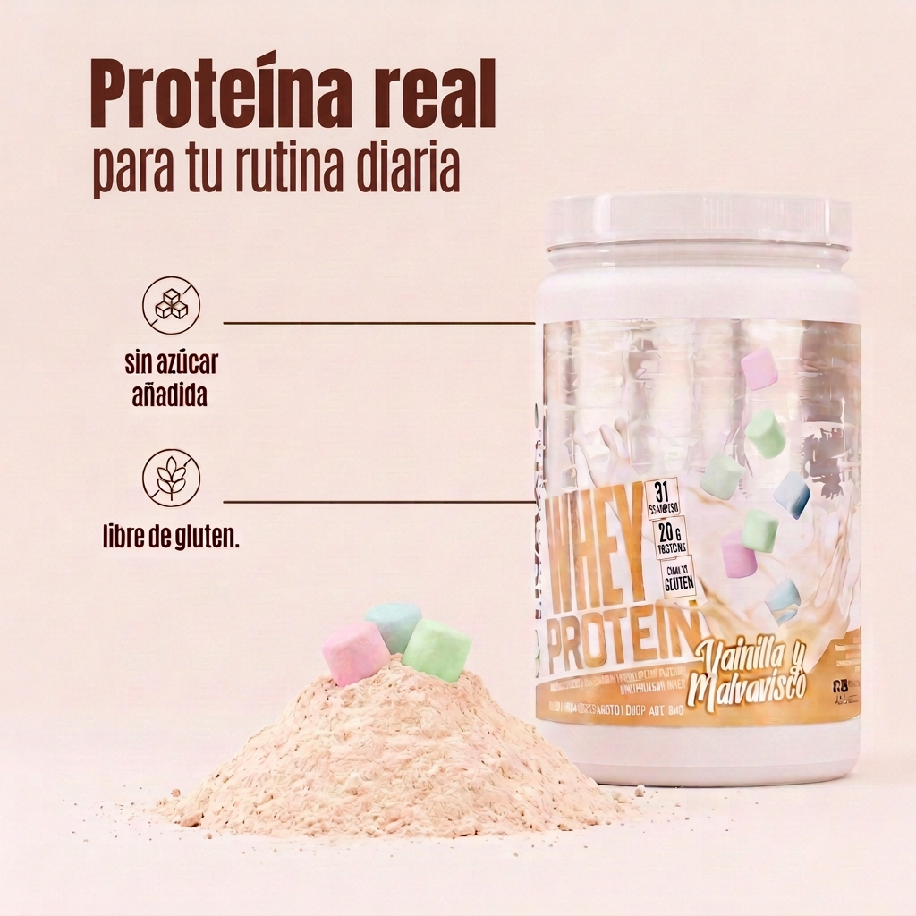 Proteína Whey Humans – Vainilla Malvavisco | 20 g de Proteína | Sin Azúcar Añadida | Libre de Gluten | 31 Porciones