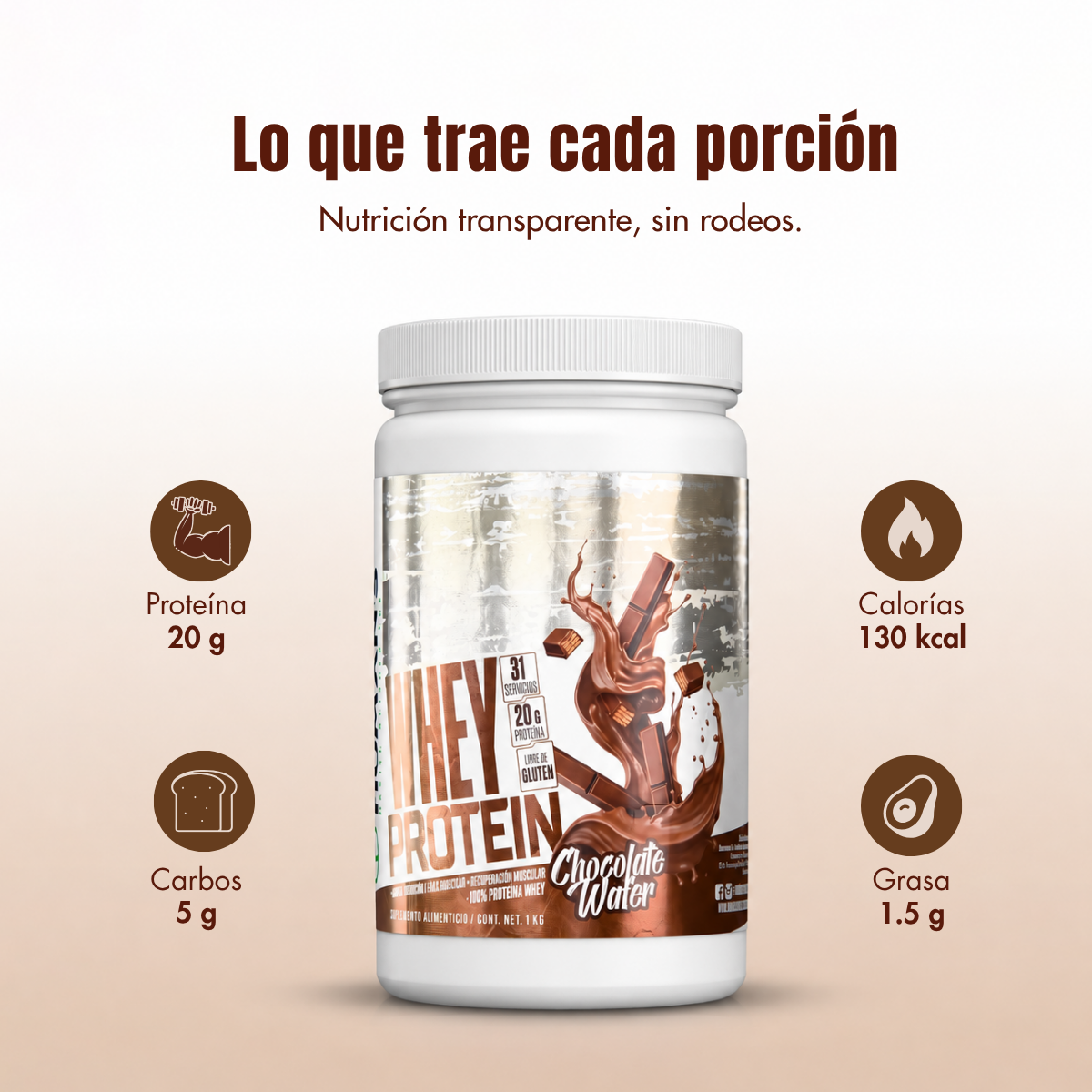 Proteína Whey Humans – Chocolate Wafer | 20 g de Proteína | Sin Azúcar Añadida | Libre de Gluten | 31 Porciones
