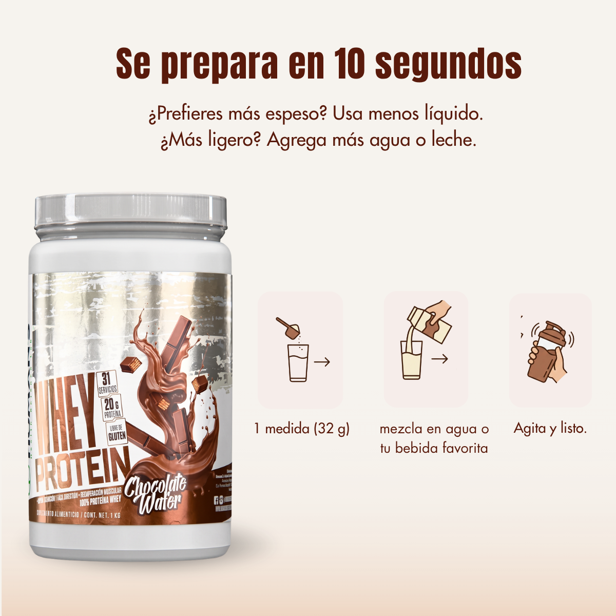 Proteína Whey Humans – Chocolate Wafer | 20 g de Proteína | Sin Azúcar Añadida | Libre de Gluten | 31 Porciones