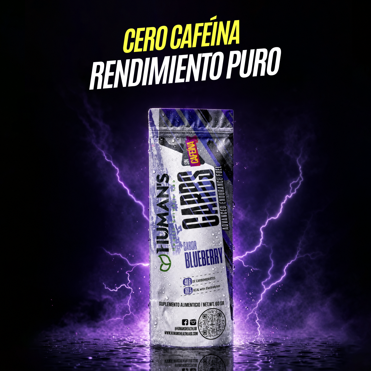 Human’s CARBS Gel Energético sin Cafeína con 40 g de Carbohidratos y Electrolitos | Sabor Natural, 10 Sobres de 60 g