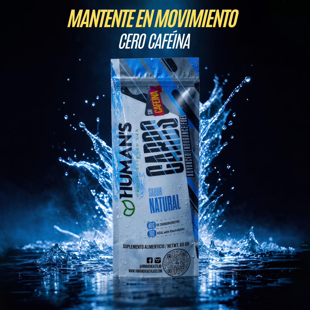 Human’s CARBS Gel Energético sin Cafeína con 40 g de Carbohidratos y Electrolitos | Sabor Natural, 10 Sobres de 60 g
