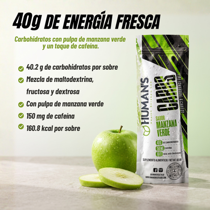 Human’s CARBS Gel Energético con 40 g de Carbohidratos, 150 mg de Cafeína y Electrolitos | Sabor Natural, 10 Sobres de 60 g