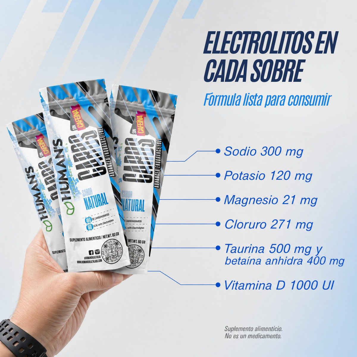 Human’s CARBS Gel Energético sin Cafeína con 40 g de Carbohidratos y Electrolitos | Sabor Natural, 10 Sobres de 60 g