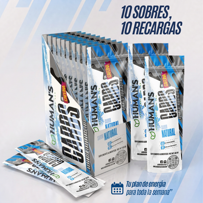 Human’s CARBS Gel Energético sin Cafeína con 40 g de Carbohidratos y Electrolitos | Sabor Natural, 10 Sobres de 60 g