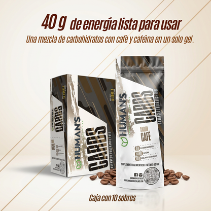 Human’s CARBS Gel Energético con 40 g de Carbohidratos, 150 mg de Cafeína y Electrolitos | Sabor Natural, 10 Sobres de 60 g