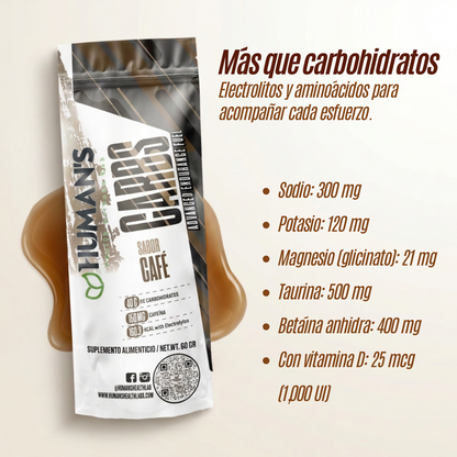 Human’s CARBS Gel Energético con 40 g de Carbohidratos, 150 mg de Cafeína y Electrolitos | Sabor Natural, 10 Sobres de 60 g