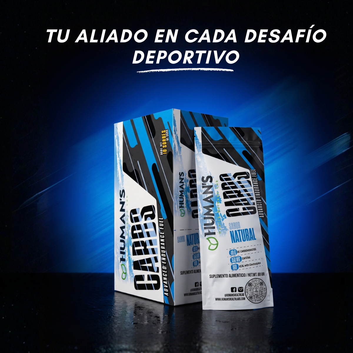 Human’s CARBS Gel Energético con 40 g de Carbohidratos, 150 mg de Cafeína y Electrolitos | Sabor Natural, 10 Sobres de 60 g