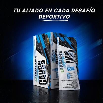 Human’s CARBS Gel Energético con 40 g de Carbohidratos, 150 mg de Cafeína y Electrolitos | Sabor Natural, 10 Sobres de 60 g