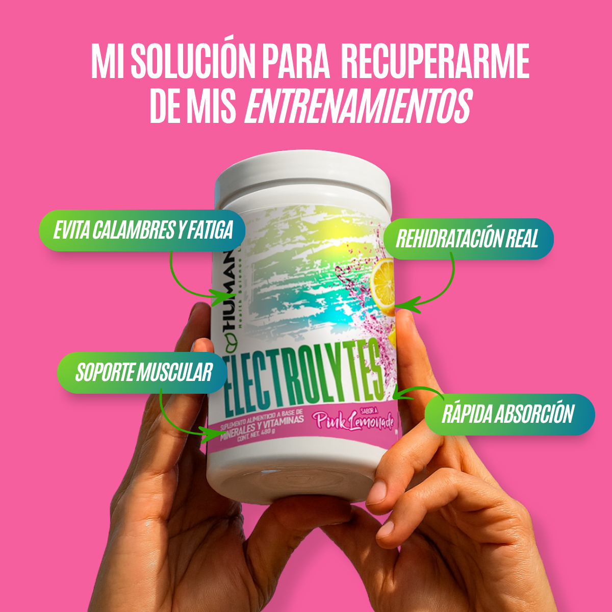 Electrolitos en Polvo Humans – Pink Lemonade | Hidratación, Rendimiento y Recuperación | 30 Porciones