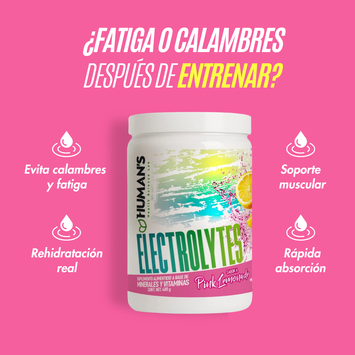 Electrolitos en Polvo Humans – Pink Lemonade | Hidratación, Rendimiento y Recuperación | 30 Porciones