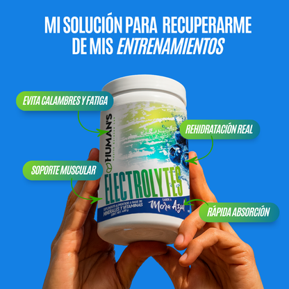Electrolitos en Polvo Humans – Mora Azul (Blueberry) | Hidratación, Rendimiento y Recuperación | 30 Porciones-480gr