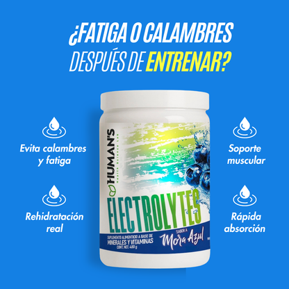 Electrolitos en Polvo Humans – Mora Azul (Blueberry) | Hidratación, Rendimiento y Recuperación | 30 Porciones-480gr