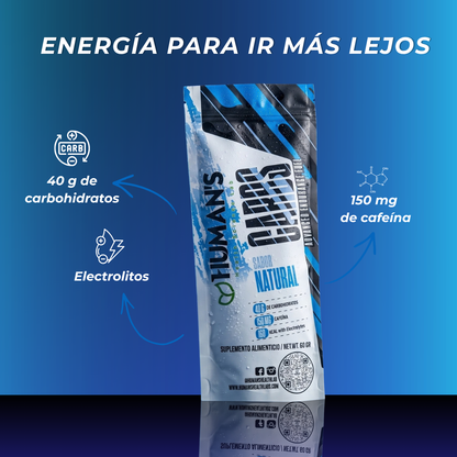 Human’s CARBS Gel Energético con 40 g de Carbohidratos, 150 mg de Cafeína y Electrolitos | Sabor Natural, 10 Sobres de 60 g