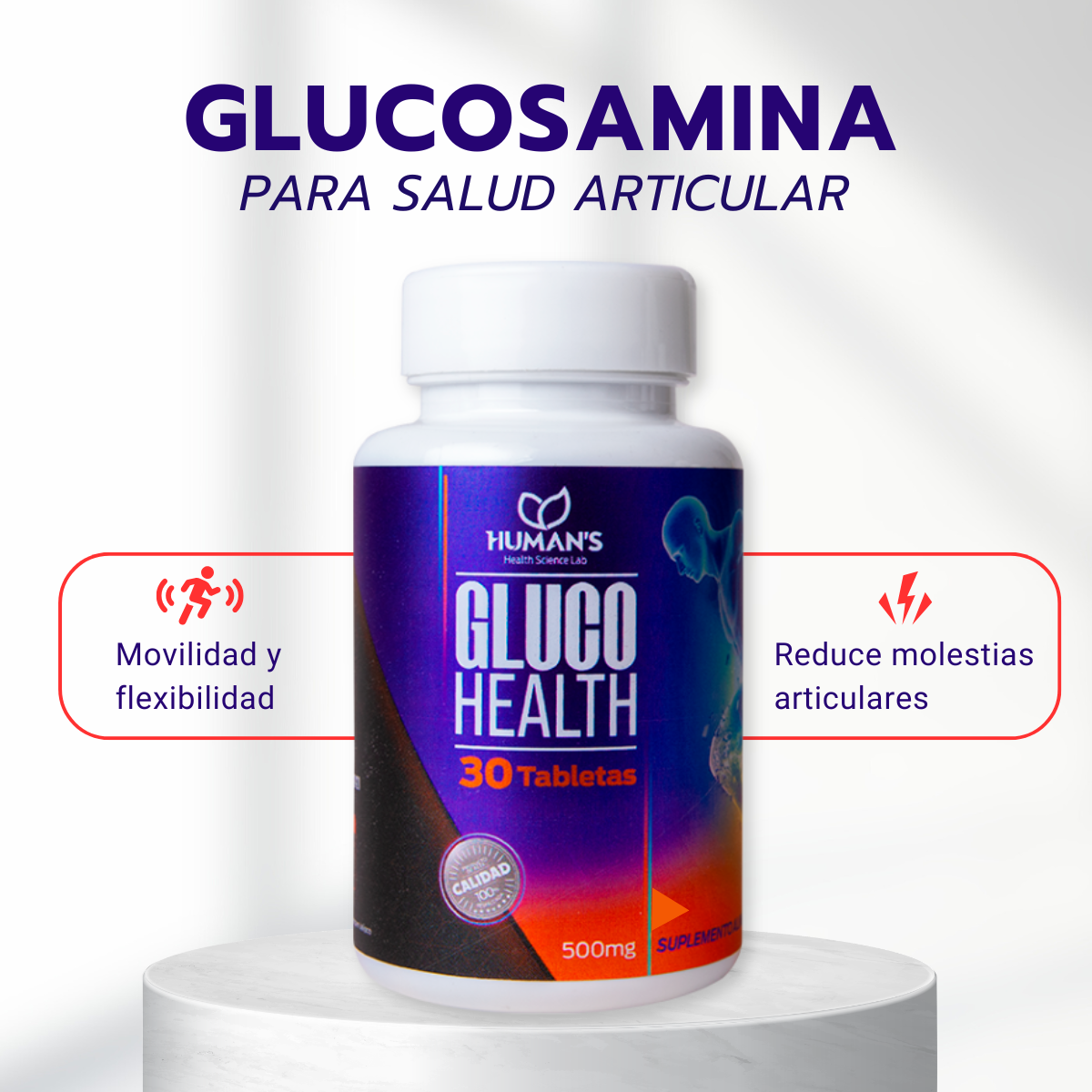 Humans GlucoHealth – Para Soporte Articular y Movilidad | Con Glucosamina, condroitina y colágeno |30 Tabletas