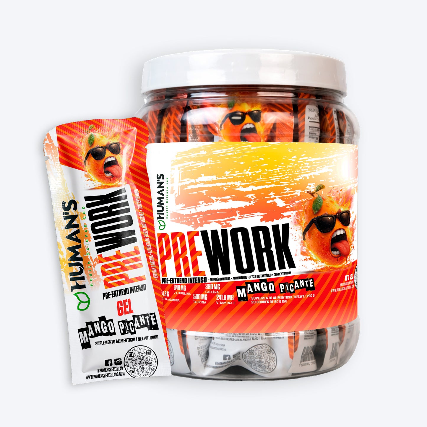 Pre Workout en Gel Humans – Mango Picante | Energía, Enfoque y Rendimiento | 20 Sobres (60 g c/u)