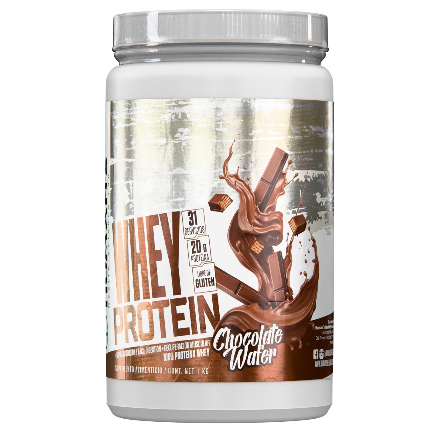 Proteína Whey Humans – Chocolate Wafer | 20 g de Proteína | Sin Azúcar Añadida | Libre de Gluten | 31 Porciones
