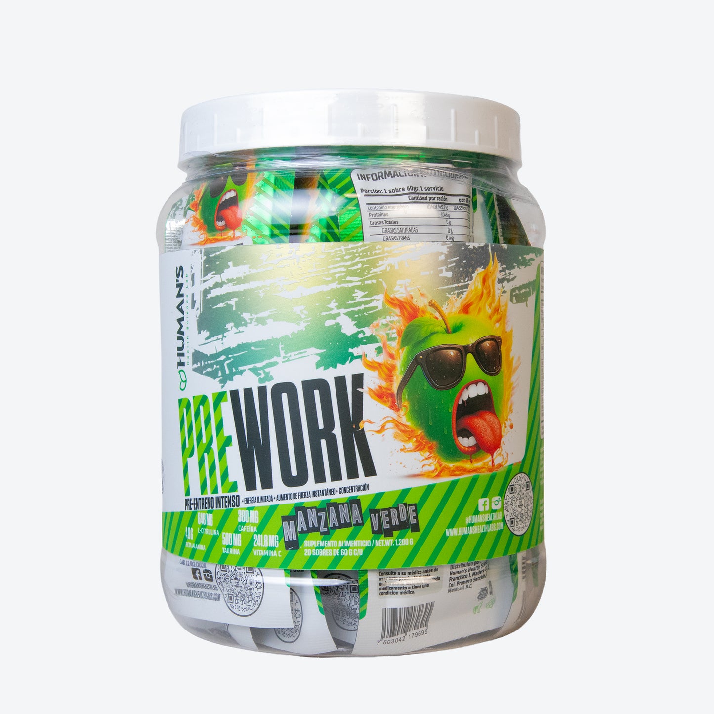 Pre Workout en Gel Humans – Manzana Verde | Energía, Enfoque y Rendimiento | 20 Sobres (60 g c/u)