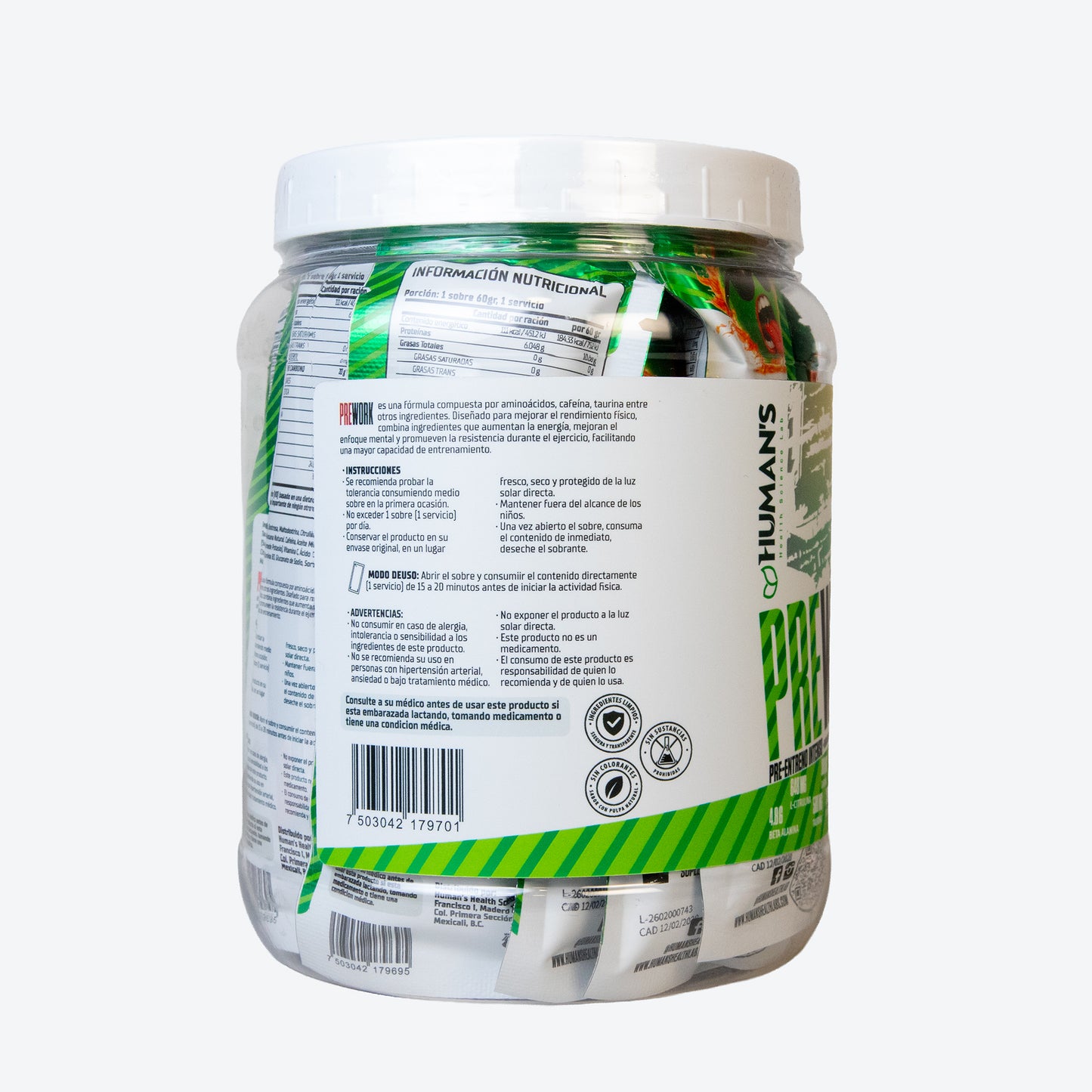 Pre Workout en Gel Humans – Manzana Verde | Energía, Enfoque y Rendimiento | 20 Sobres (60 g c/u)