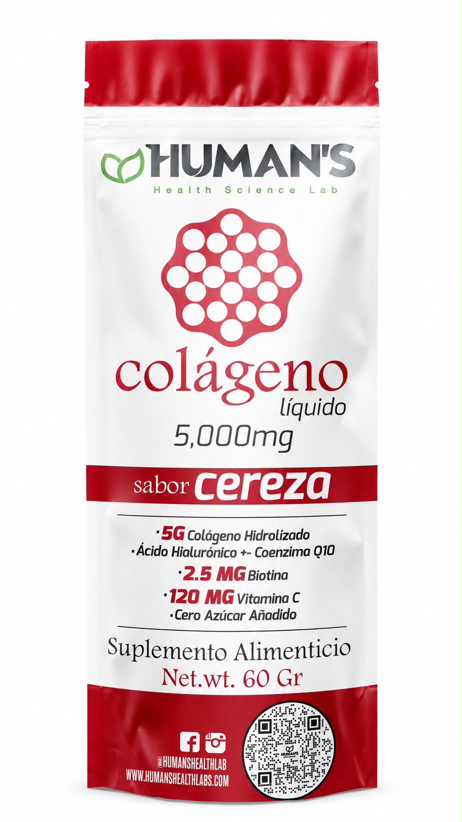 Colágeno Líquido Hidrolizado 5000mg con Ácido Hialurónico, Coenzima Q10 y Vitamina C – Caja con 10 Sachets – Sabor Cereza