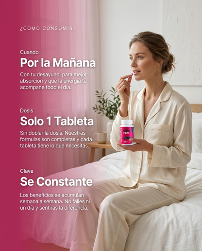 Brain Fem | Multivitamínico para Mujer — Energía, Concentración y Menos Estrés | 60 Tabletas