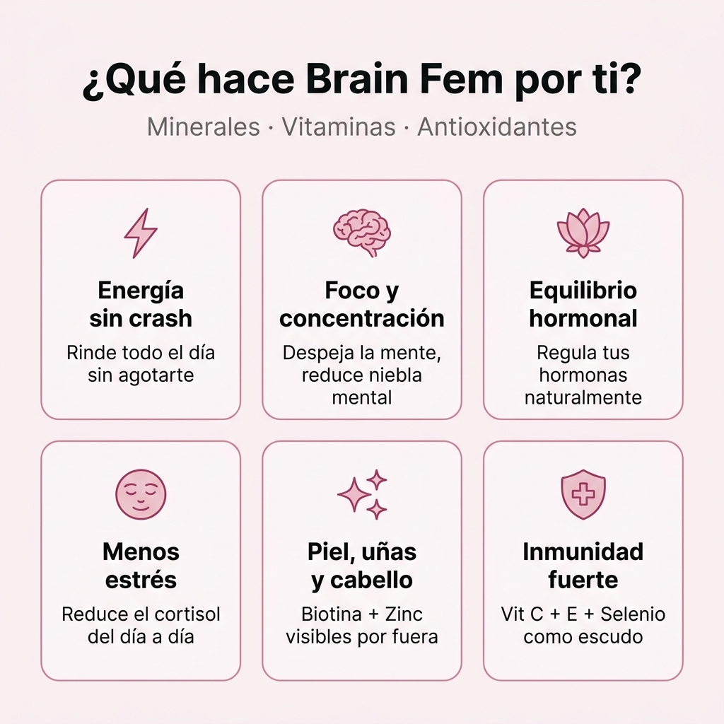 Brain Fem | Multivitamínico para Mujer — Energía, Concentración y Menos Estrés | 60 Tabletas