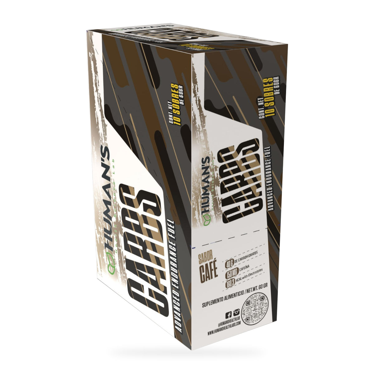 Human’s CARBS Gel Energético con 40 g de Carbohidratos, 150 mg de Cafeína y Electrolitos | Sabor Natural, 10 Sobres de 60 g