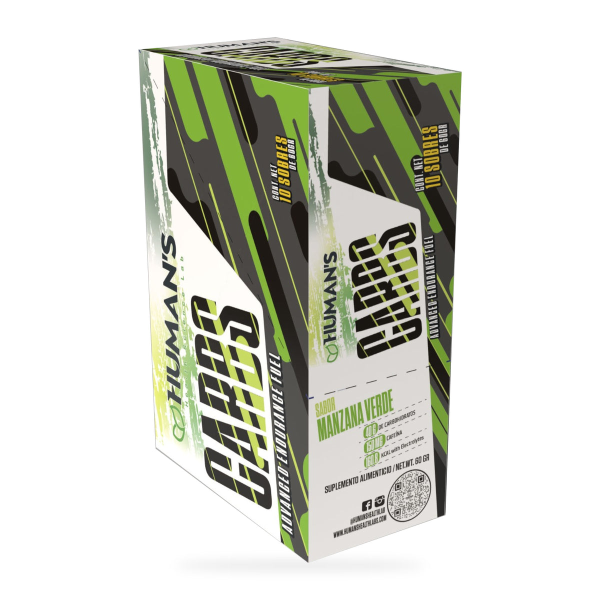 Human’s CARBS Gel Energético con 40 g de Carbohidratos, 150 mg de Cafeína y Electrolitos | Sabor Natural, 10 Sobres de 60 g