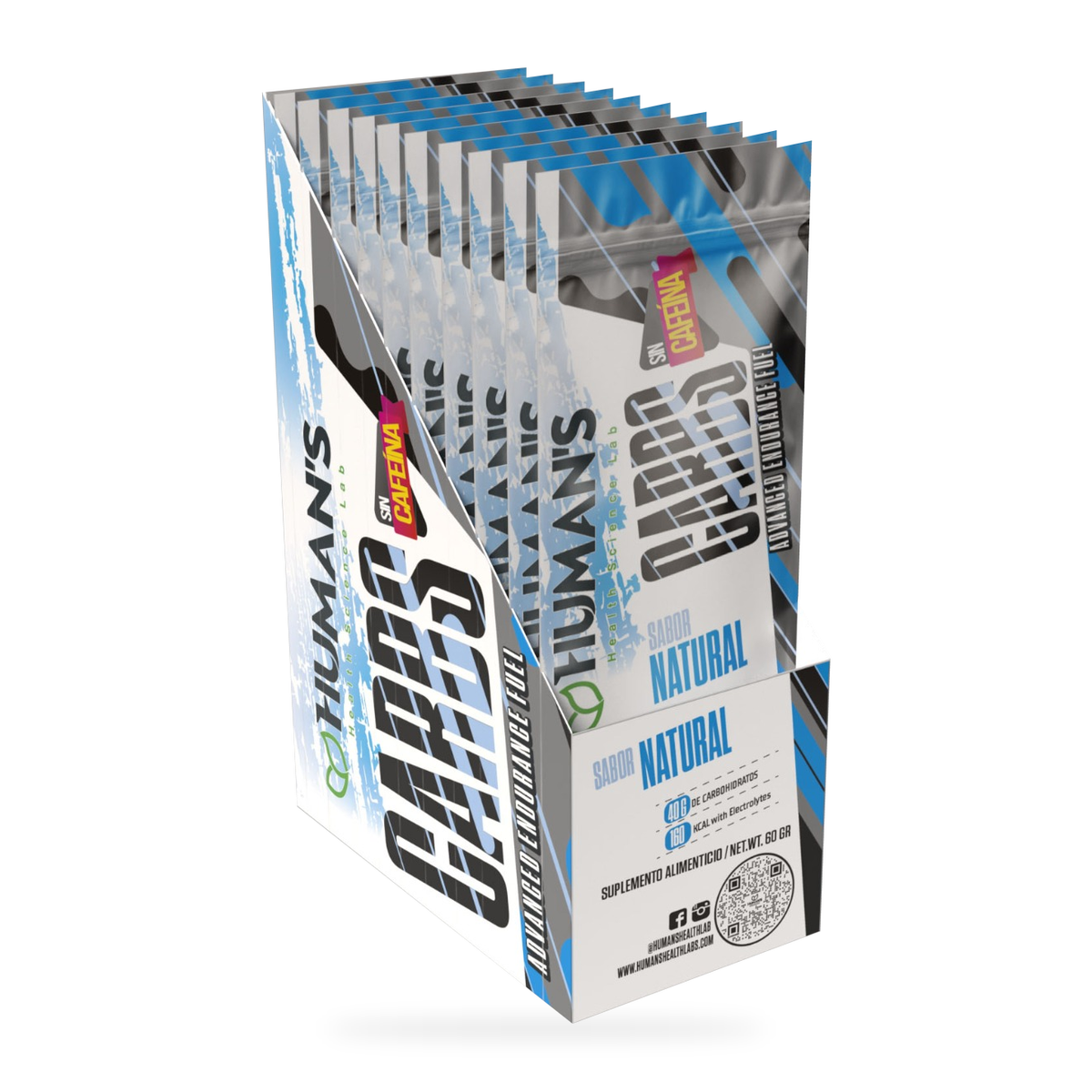 Human’s CARBS Gel Energético sin Cafeína con 40 g de Carbohidratos y Electrolitos | Sabor Natural, 10 Sobres de 60 g