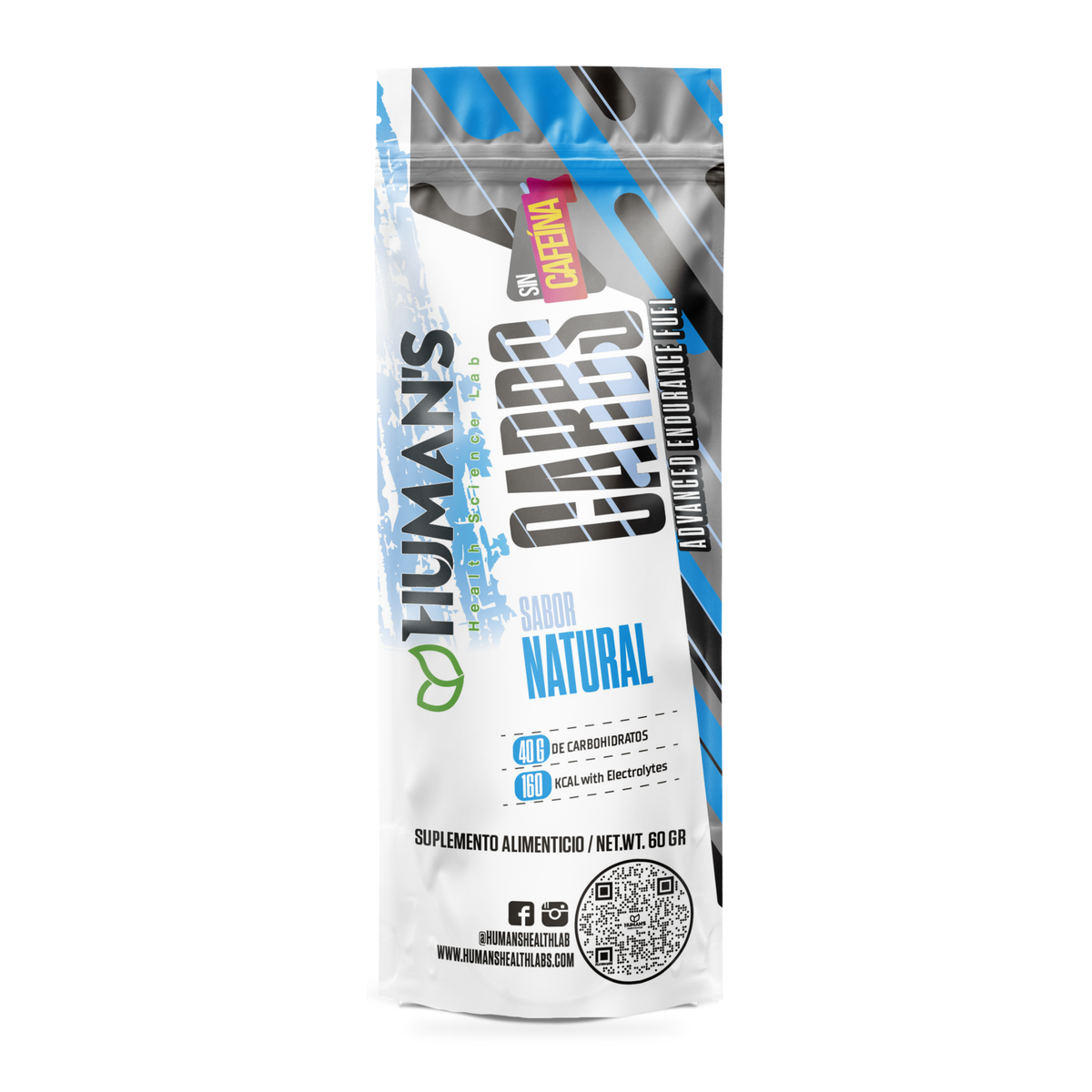 Human’s CARBS Gel Energético sin Cafeína con 40 g de Carbohidratos y Electrolitos | Sabor Natural, 10 Sobres de 60 g