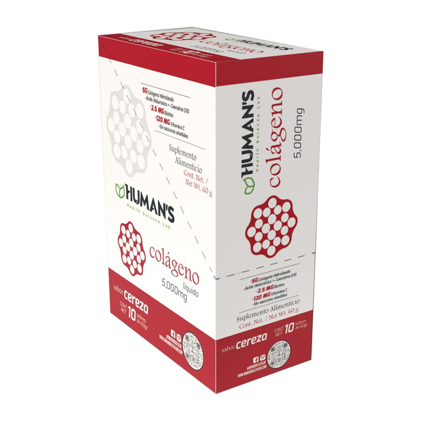 Colágeno Líquido Hidrolizado 5000mg con Ácido Hialurónico, Coenzima Q10 y Vitamina C – Caja con 10 Sachets – Sabor Cereza